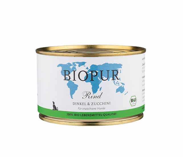 BIOPUR Nassfutter für Hunde Bio Rind, Dinkel & Zucchini 400g