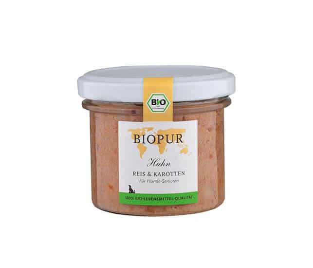 Biopur Nassfutter für Hunde Huhn, Reis & Karotten im Glas - 100g