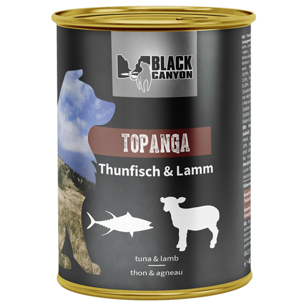 Black Canyon Nassfutter für ausgewachsene Hunde - Sparpaket: 12 x 410g, Topanga – Thunfisch & Lamm