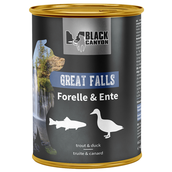 Black Canyon Nassfutter für ausgewachsene Hunde - Sparpaket: 6 x 820g, Great Falls – Forelle & Ente