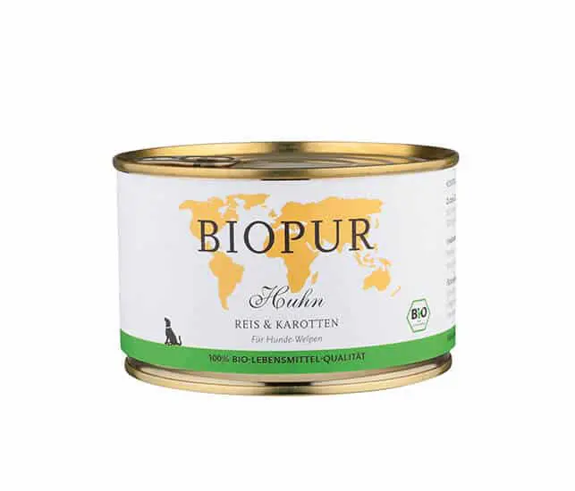 BIOPUR Nassfutter für Hunde Bio Huhn, Reis & Karotten-Welpen - Sparpaket: 12 x 400g