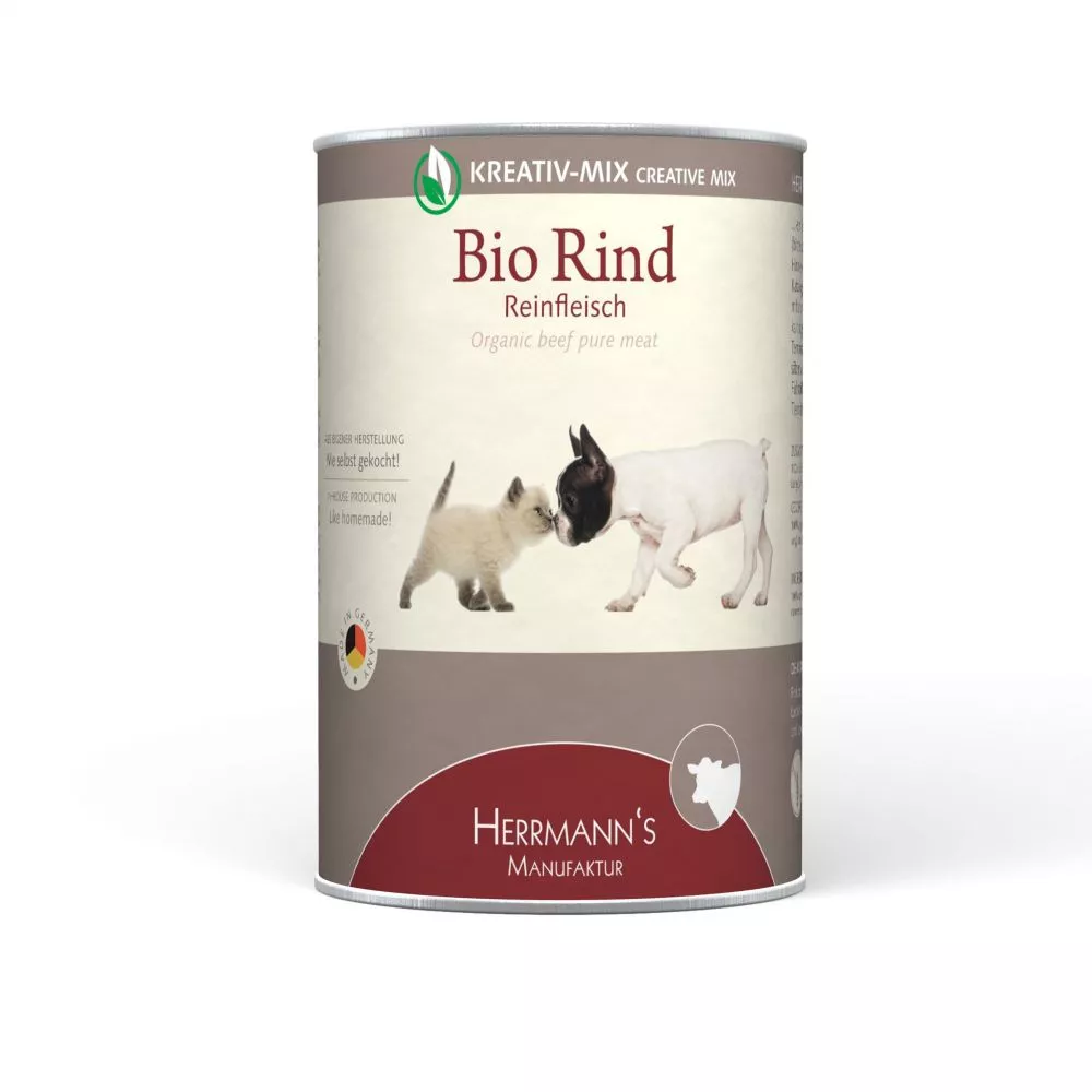 Herrmanns Reinfleisch BIO Nassfutter für Hunde und Katzen Rind - Sparpaket: 6 x 800g