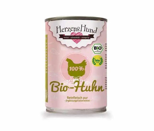HerzensHund Nassfutter für Hunde BIO Huhn Reinfleisch pur 400g