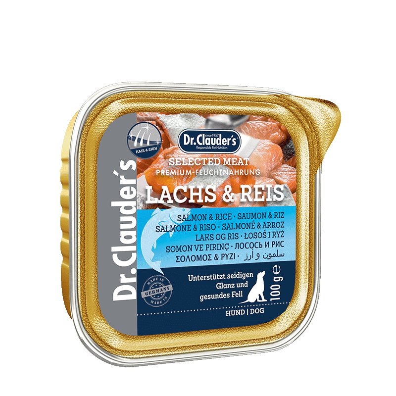 Dr Clauder Nassfutter für Hund Selected Meat Schälchen Lachs und Reis 100g