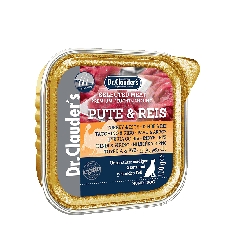 Dr Clauder Nassfutter für Hund Selected Meat Schälchen Pute und Reis 100g - Sparpaket: 30 x 100g