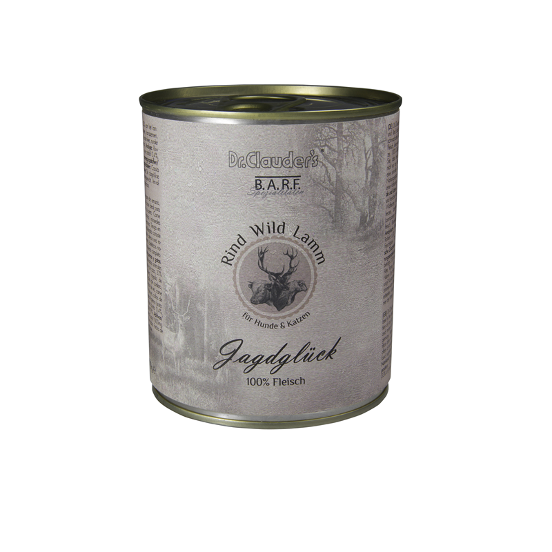 Dr.Clauder’s BARF Jagdglück mit Wild Komplett Menü Dosen Hundenassfutter - Sparpaket: 6 x 800g