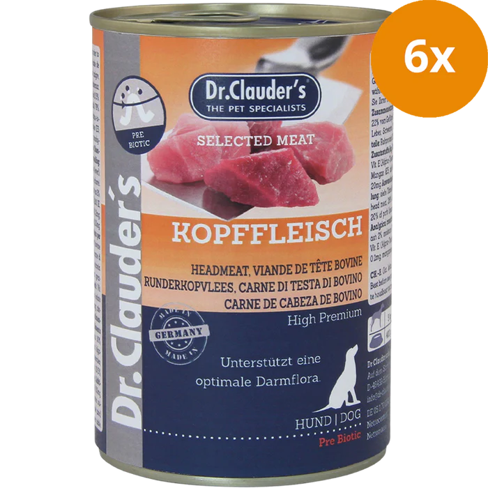 Dr Clauder Nassfutter für Hund Selected Meat Kopffleisch 6 x 400g - Sparpaket: 6 x 400 g