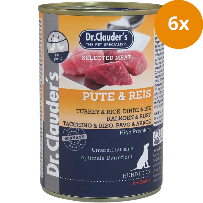 Dr Clauder Nassfutter für Hund Selected Meat Pute & Reis 6 x 400g - Sparpaket: 6 x 400 g