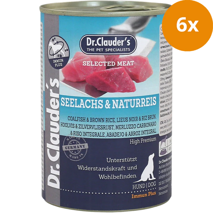 Dr Clauder Nassfutter für Hund Selected Meat Seelachs und Naturreis 6 x 400g - Sparpaket: 6 x 400 g