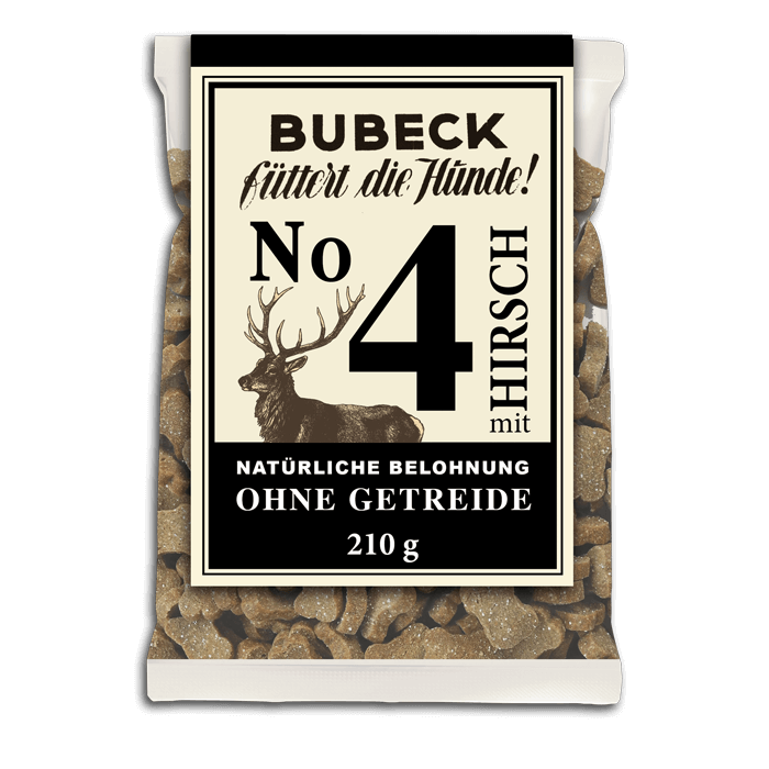 BUBECK Snacks für Hunde No. 4 mit Hirsch- getreidefrei- Hundekuchen 210g