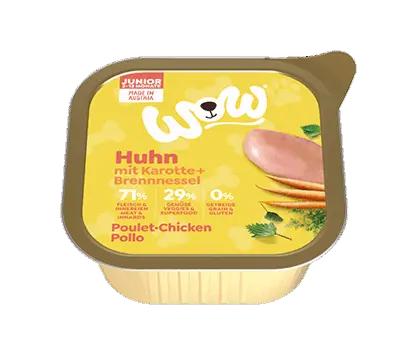 WOW Hunde Nassfutter JUNIOR HUHN MIT KAROTTEN