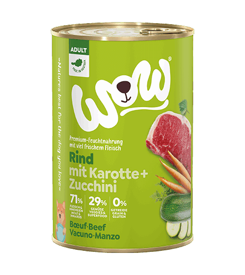 WOW Nassfutter für Hunde ADULT RIND MIT KAROTTEN - 800g