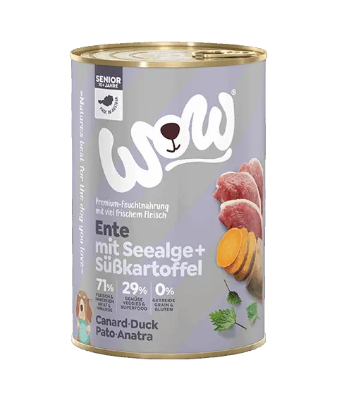 WOW Nassfutter für Hunde SENIOR ENTE MIT SEEALGE - 400g