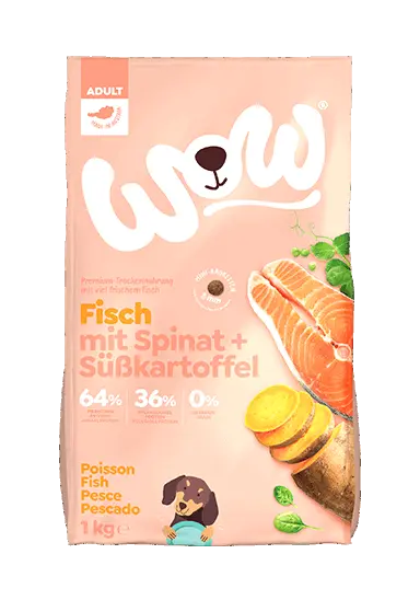WOW HUNDE TROCKENFUTTER ADULT FISCH MIT SPINAT & Süßkartoffel - 1kg