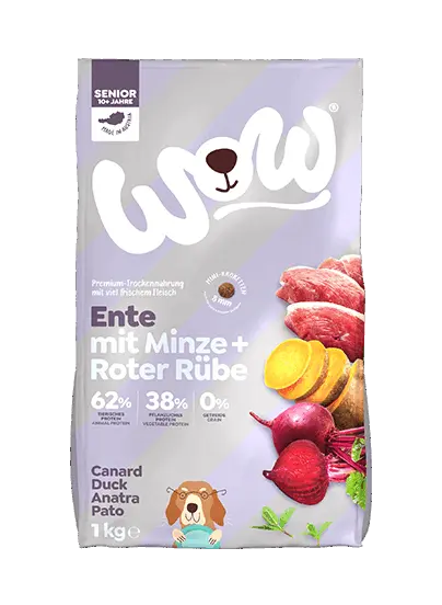 WOW  HUNDE TROCKENFUTTER SENIOR ENTE MIT MINZE & Roter Rübe