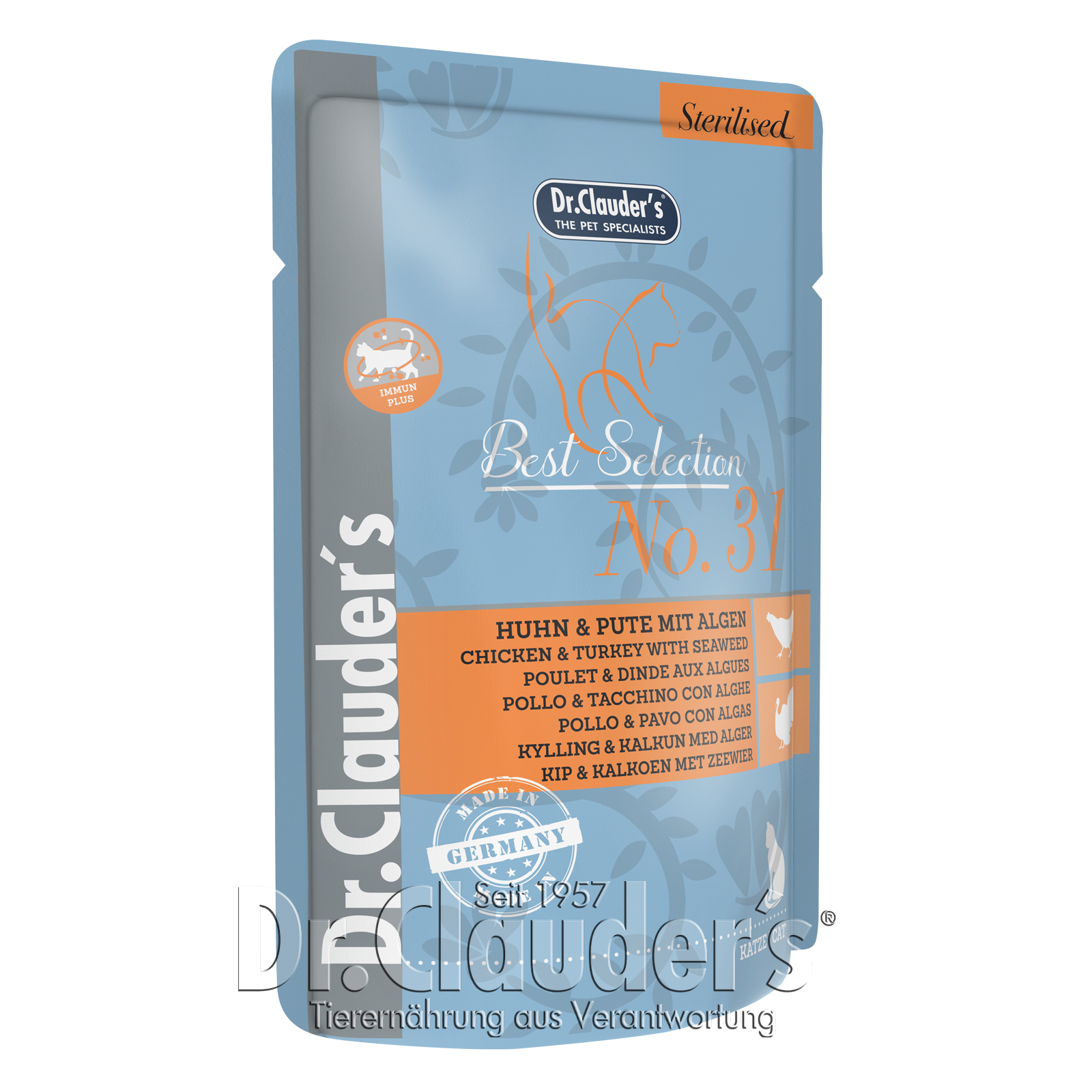 Dr Clauder Nassfutter für Katzen Best Selection Sterilised No 31 Huhn & Pute mit Algen 85g - Sparpaket: 16 x 85g