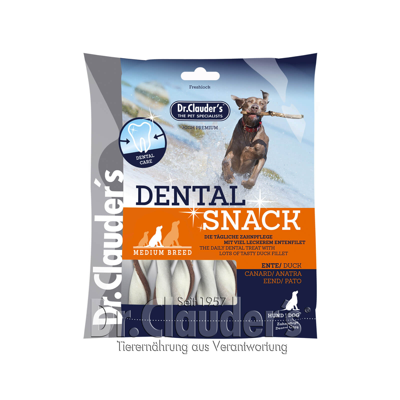 Dr Clauder Dental Hunde Snack Ente - Medium Breed - Sparpaket: 10 x170g