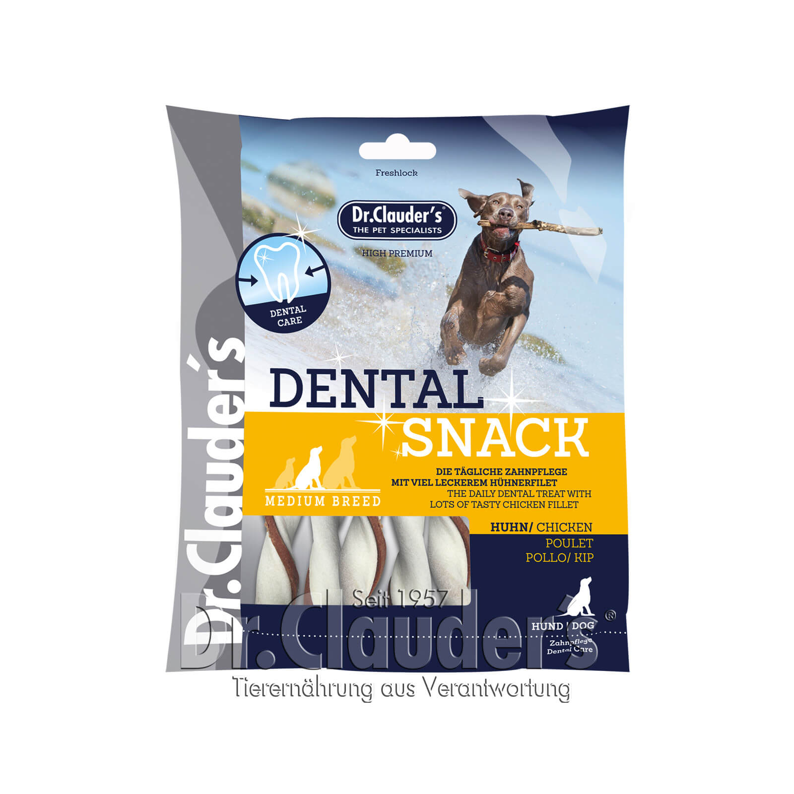 Dr Clauder Dental Hunde Snack Huhn Medium Breed - Spapaket: 10 x 170g