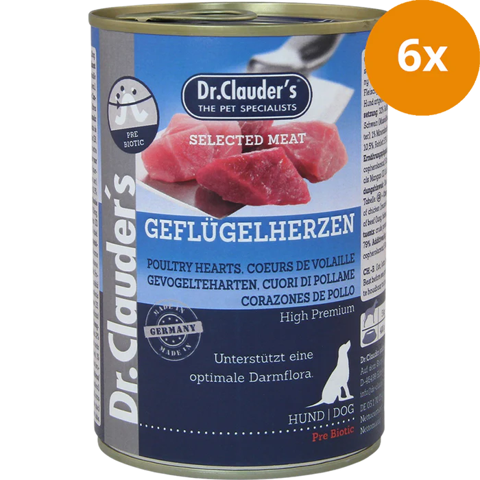 Dr Clauder Nassfutter für Hund Selected Meat Geflügelherzen 6 x 400g - Sparpaket: 6 x 400 g