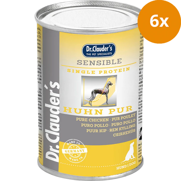 Dr Clauder Nassfutter für sensible Hunde Selected Meat pur 7 leckere Sorten 6 x 400g - Huhn , Sparpaket: 6 x 400 g