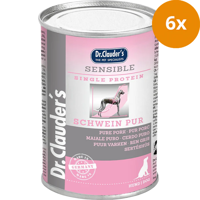 Dr Clauder Nassfutter für sensible Hunde Selected Meat pur 7 leckere Sorten 6 x 400g - Schwein , Sparpaket: 6 x 400 g