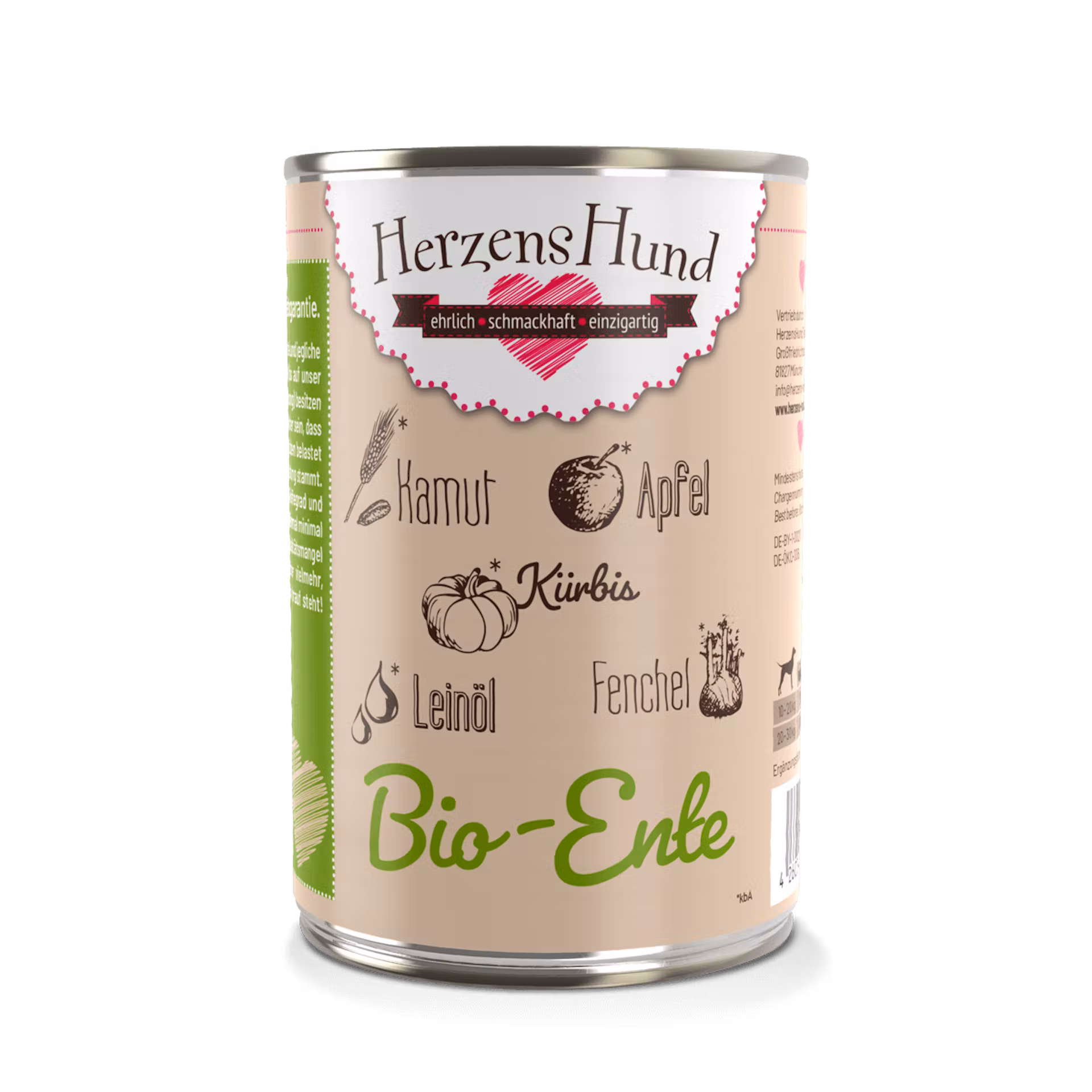 Herzenshund Nassfutter für Hunde BIO Ente mit Gemüse - 800g