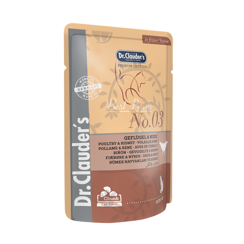 Dr Clauder Nassfutter für Katze High Premium Standbeutel 100g x 20 Stk - Sparpaket: 20 x 100g , Geflügel & Nieren