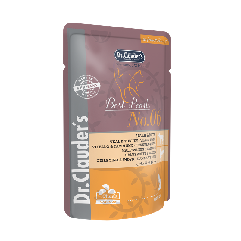 Dr Clauder Nassfutter für Katze High Premium Standbeutel 100g x 20 Stk - Sparpaket: 20 x 100g , Kalb & Pute