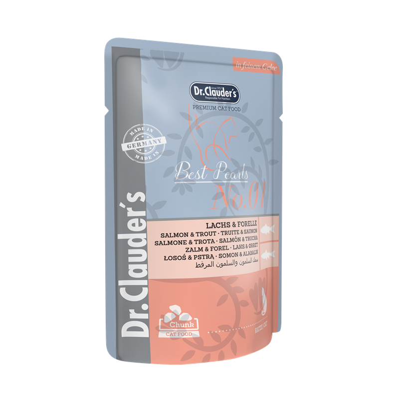 Dr Clauder Nassfutter für Katze High Premium Standbeutel 100g x 20 Stk - Sparpaket: 20 x 100g , Lachs & Forelle