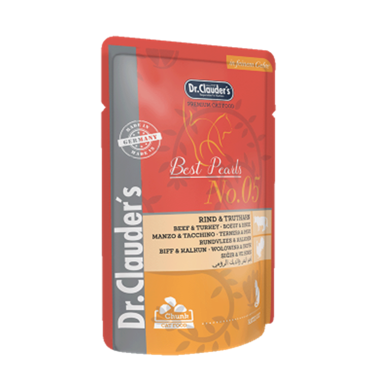 Dr Clauder Nassfutter für Katze High Premium Standbeutel 100g x 20 Stk - Sparpaket: 20 x 100g , Rind & Truthahn