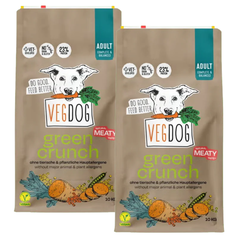Vegdog Vegetarisches Hunde Trockenfutter GREEN Crunch - Sparpaket: 2 x 10 kg