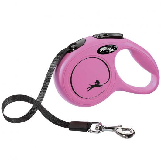 FLEXI Rollleine New CLASSIC Gurt - 5m, bis 25kg Pink