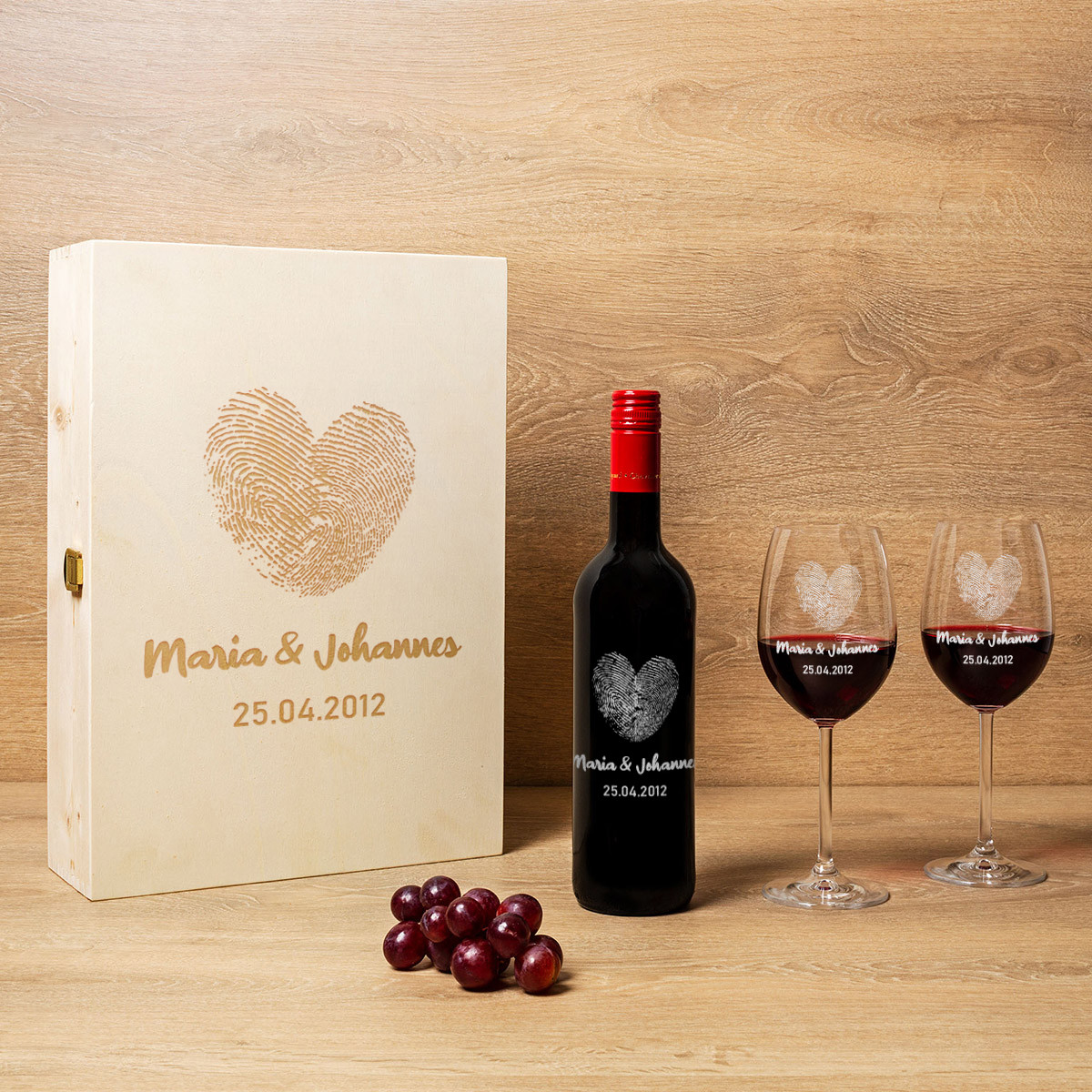 4-TLG Wein Geschenkset mit personalisierung zur Hochzeit
