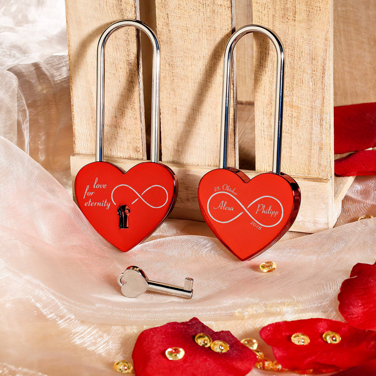 Herz Liebesschloss ROT mit 2 Seitige Gravur Motiv
