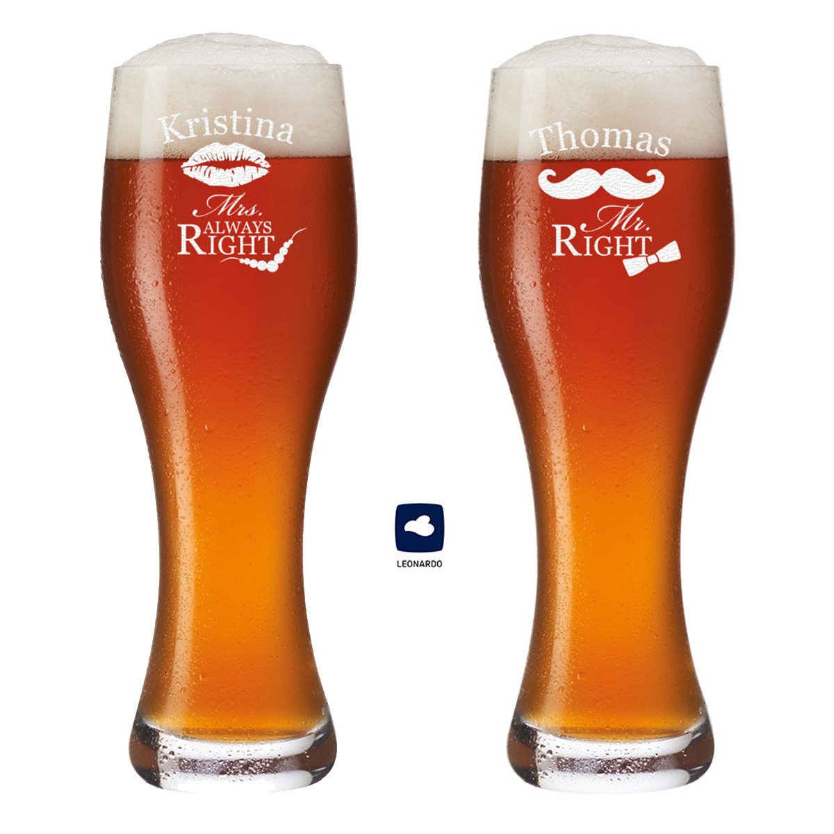 Weizenbierglas 2er Set von Leonardo mit Gravur