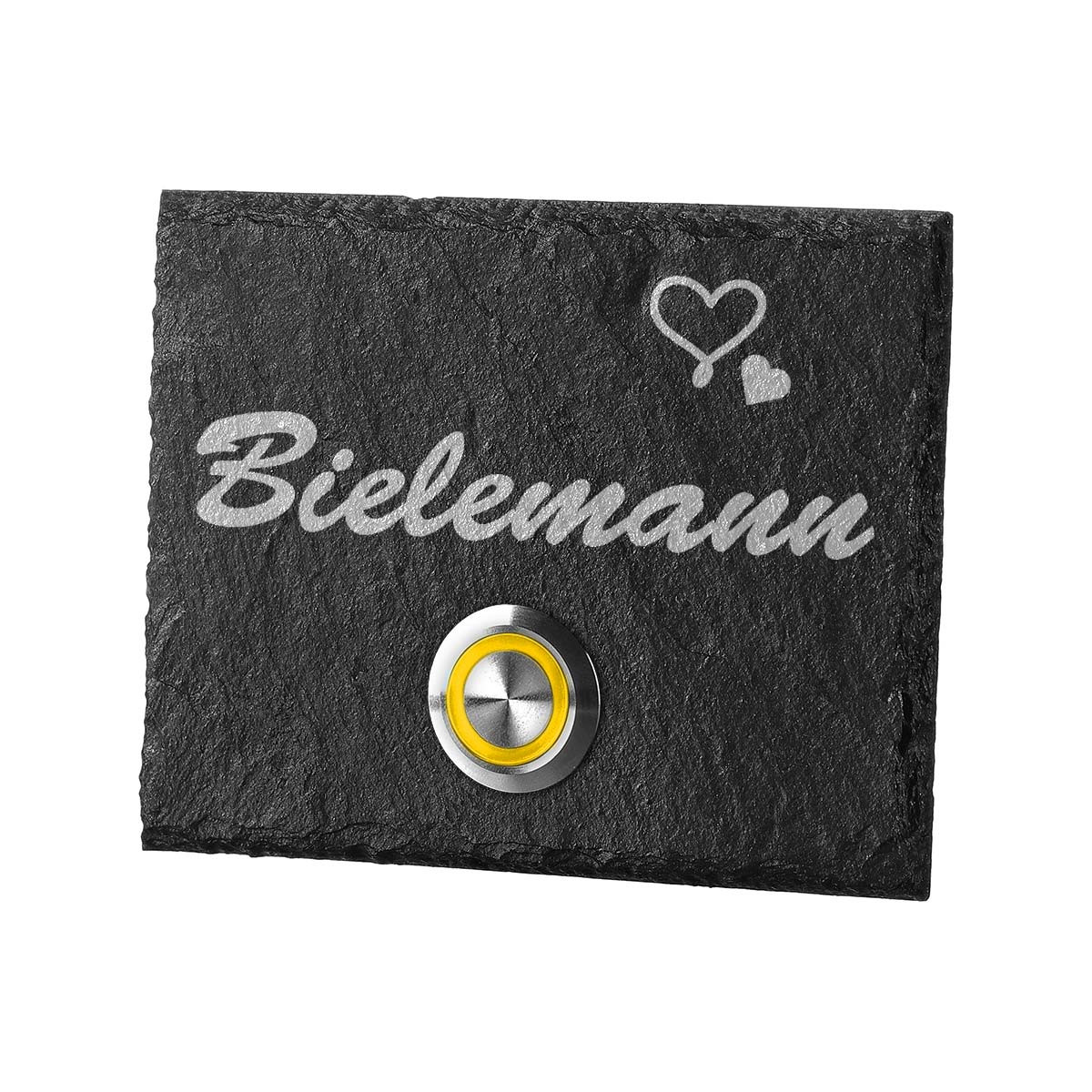 T?rklingel aus Schiefer Model Elster inkl. Gravur Motiv Herzen