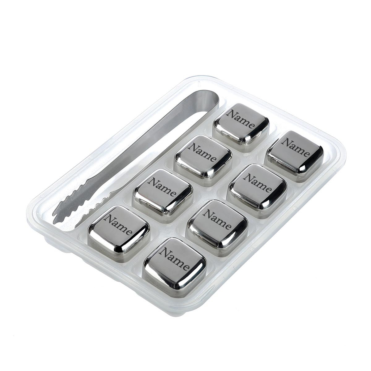 Edle 8 Edelstahl Whisky Steine Eisw?rfel Set SILBER mit Namens Gravur