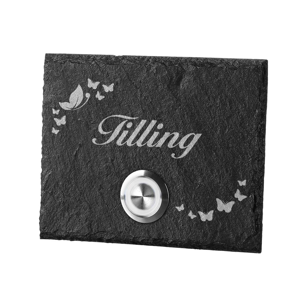 T?rklingel aus Schiefer Model Elster inkl. Gravur Motiv Schmetterlinge