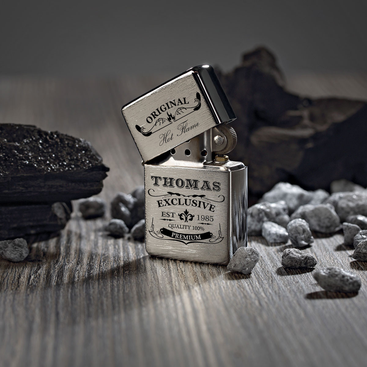 Sturmfeuerzeug Benzin-Feuerzeug geb?rstet inkl. Gravur