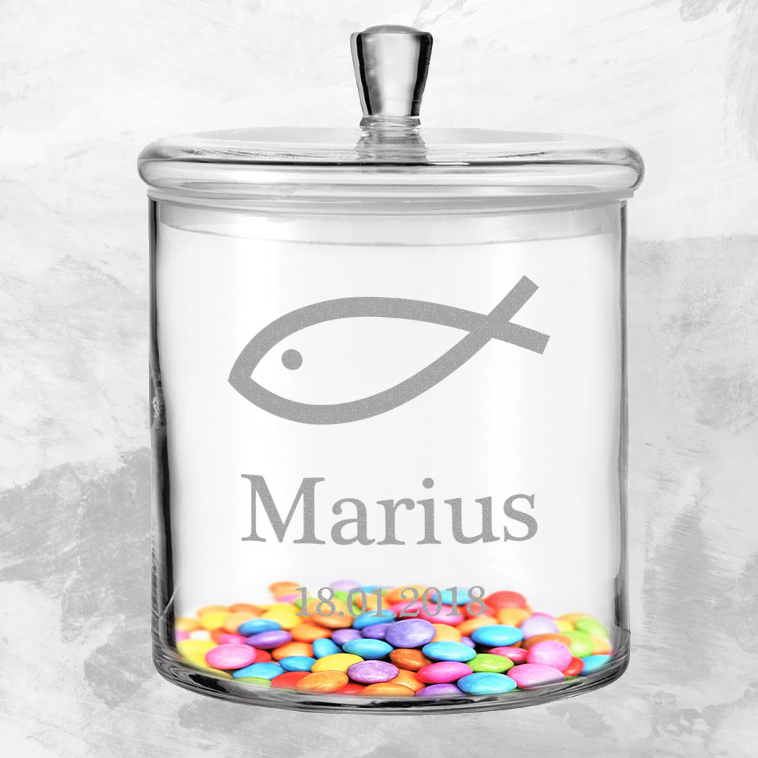 Leonardo Keksdose aus Glas mit personalisierter Gravur zur Taufe
