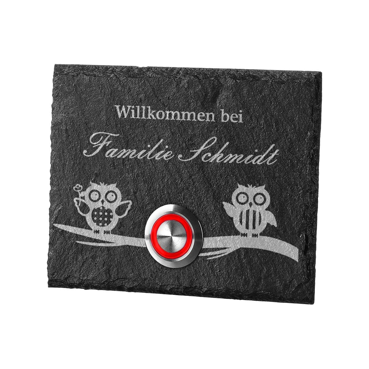 T?rklingel aus Schiefer Model Elster inkl. Gravur Motiv Eulen