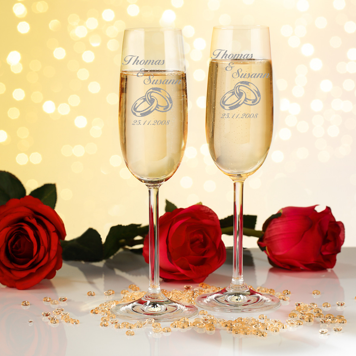 2er Set Sektgl?ser mit Gravur zwei schlichte Herzen