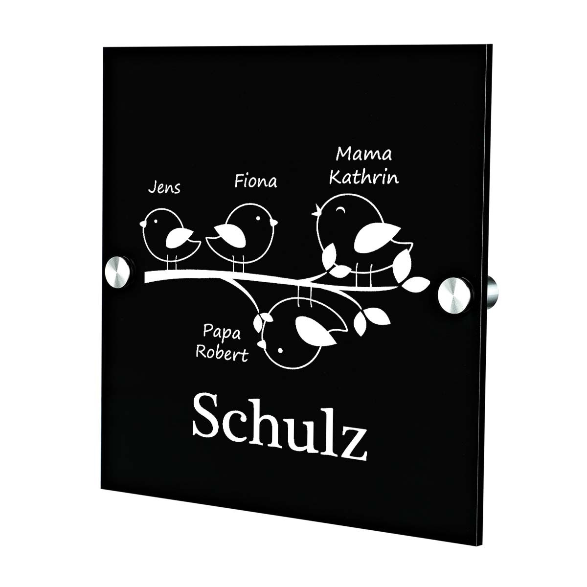 Plexiglas Acryltafel T?rschild inkl. Gravur Motiv Vogelfamilie