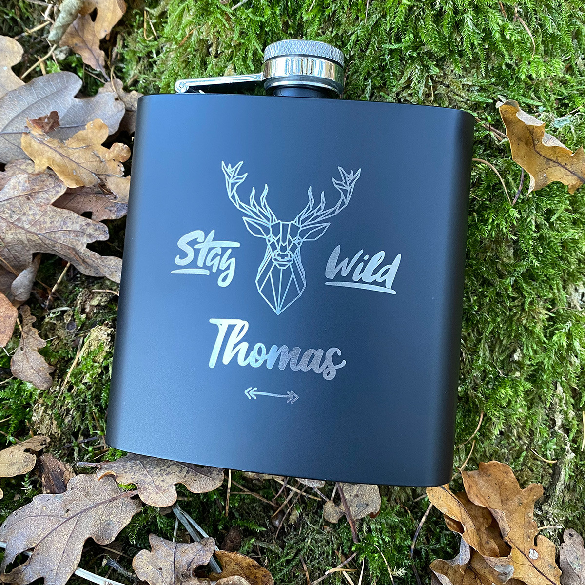 Edelstahl Flachmann Schwarz mit Gravur