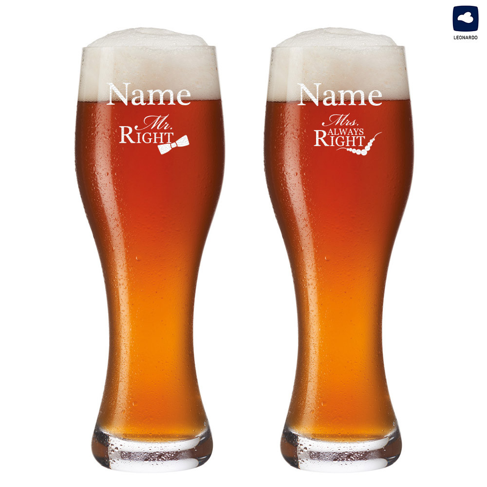 2 Weizenbiergl?ser mit Gravur Wei?bierglas f?r Paare - Mr. & Mrs. Always Right