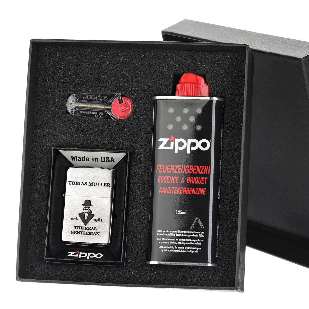 3-tlg. Zippo Sturmfeuerzeug-Geschenkset inkl. Gravur