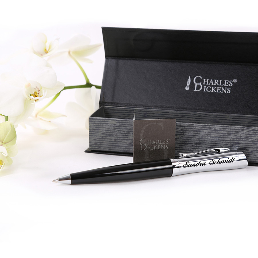 Charles Dickens Kugelschreiber Schwarz/Silber inkl. Gravur mit Geschenkbox
