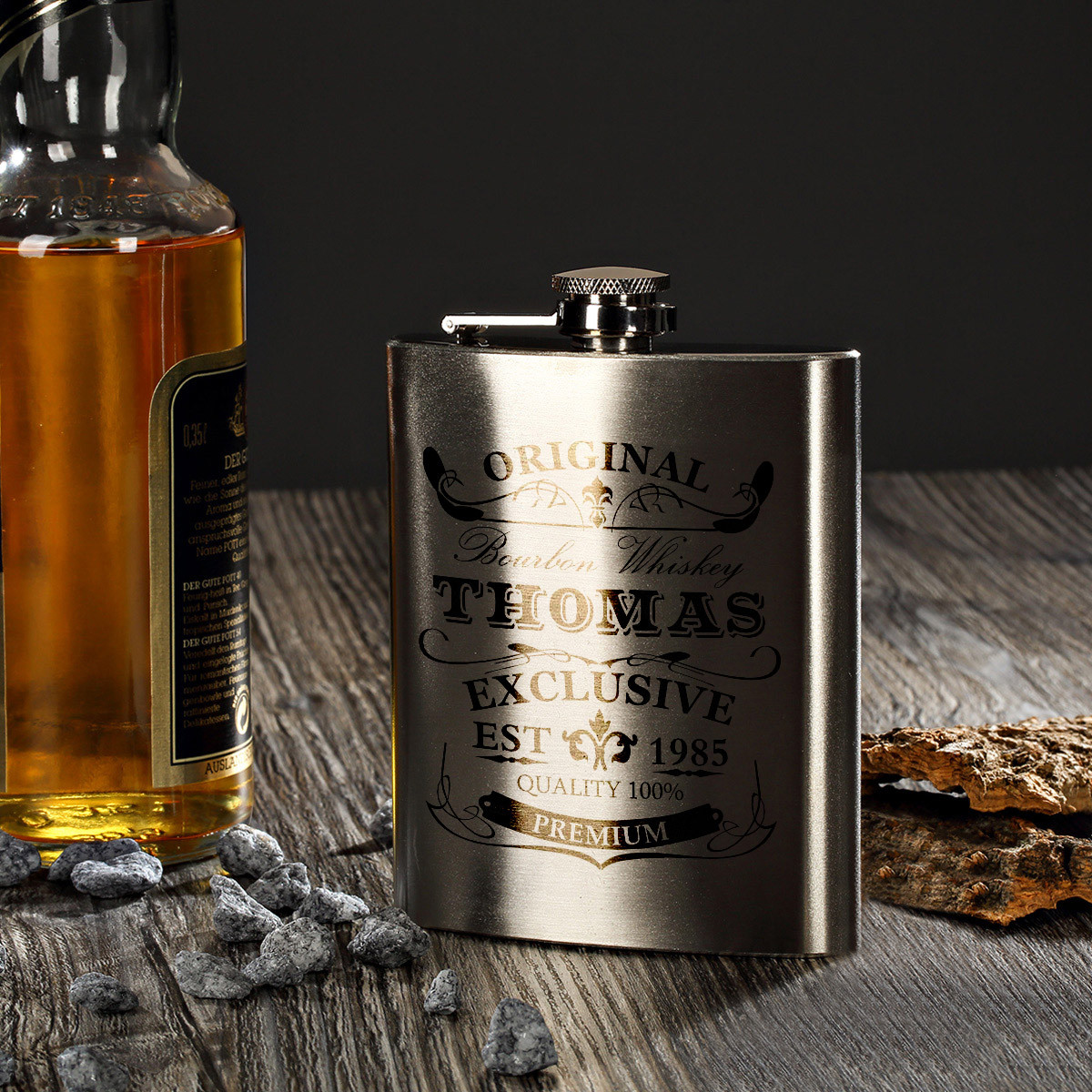 Edelstahl Flachmann mit personalisierter Gravur