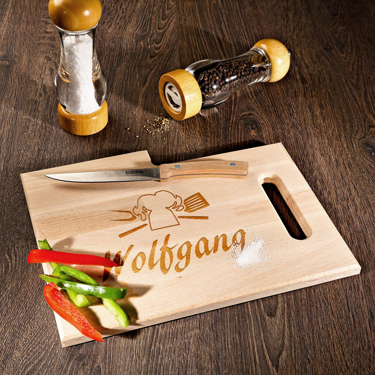 Fr?hst?cksbrettchen Schneidebrett mit Messer mit Gravur