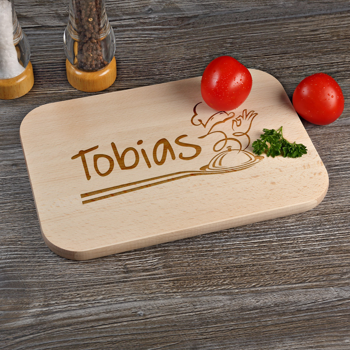 Schneidebrett aus Buchenholz mit Gravur